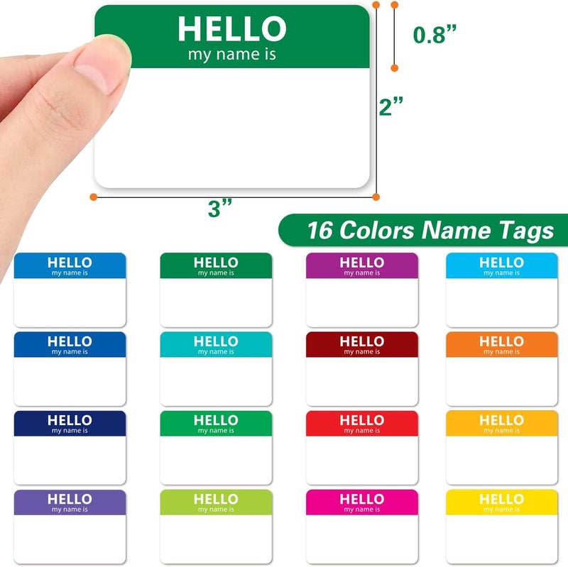 Solpla 400 Pcs Name Tags Colorful Sticker-16 Colors (3"x2") Hello My Name is Peel & Stick Identification Badges for School, Office, Conferences & Family Parties. - Image 2